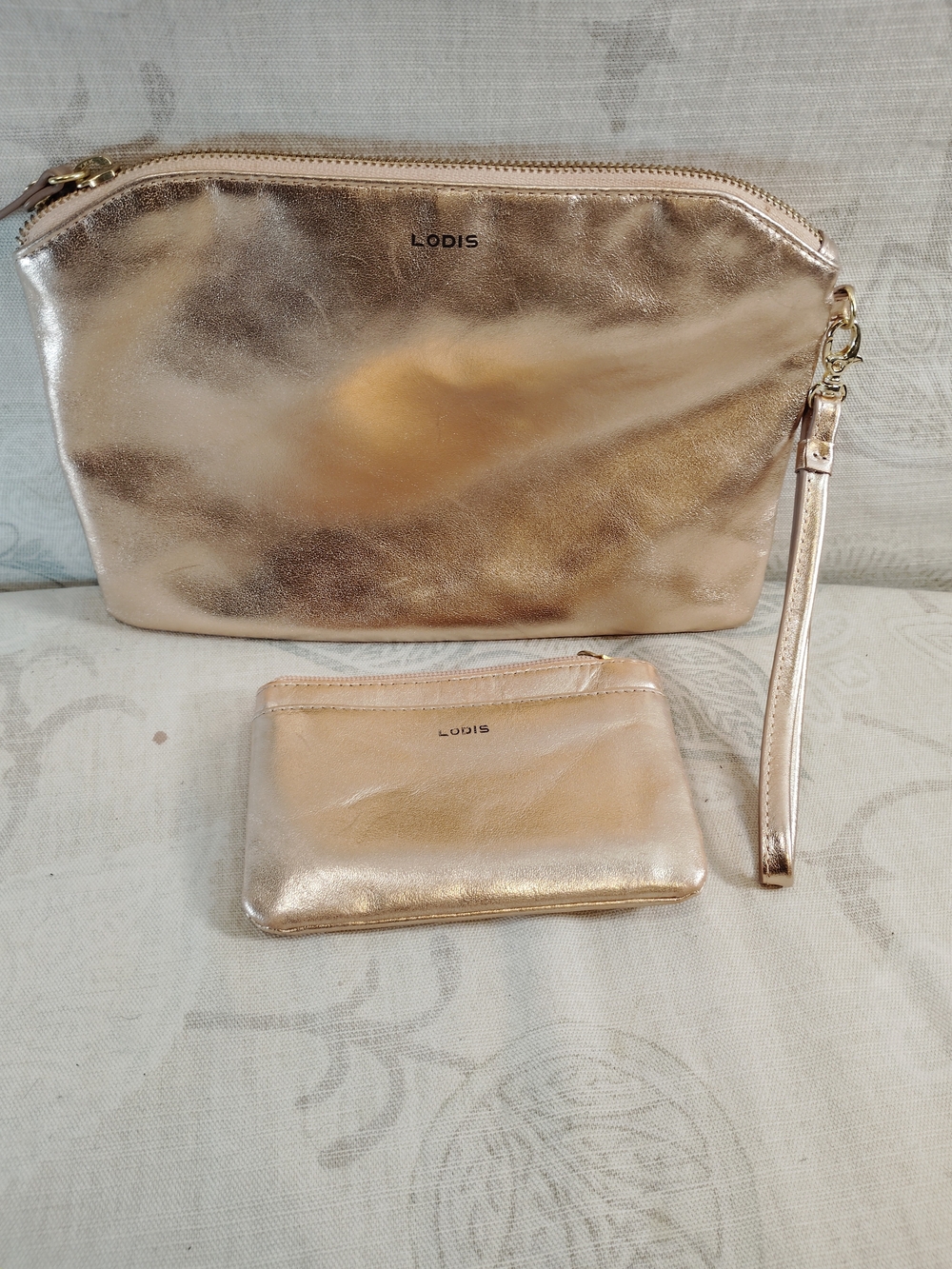 Lodis Rose Gold Metallic Cosmetic Wristlet Set
